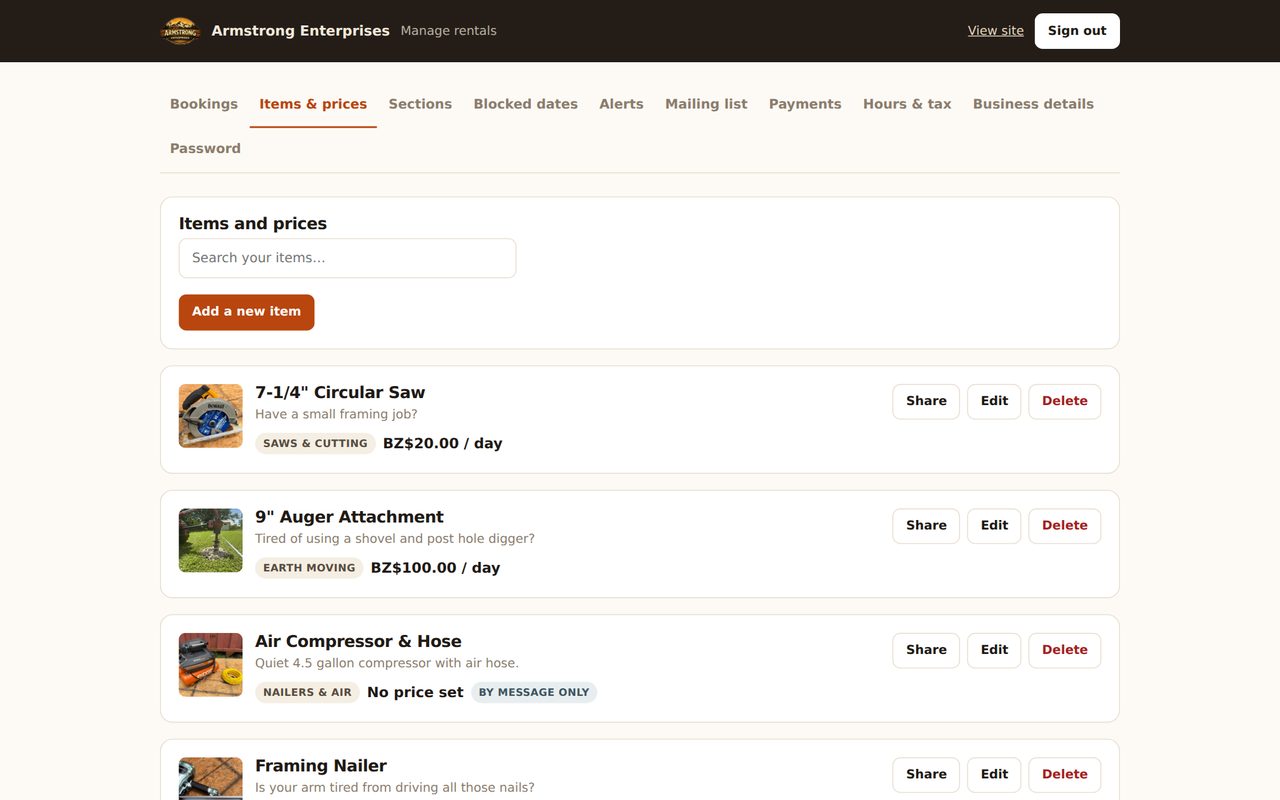 Armstrong Enterprises &ndash; Rentals — Owner's dashboard