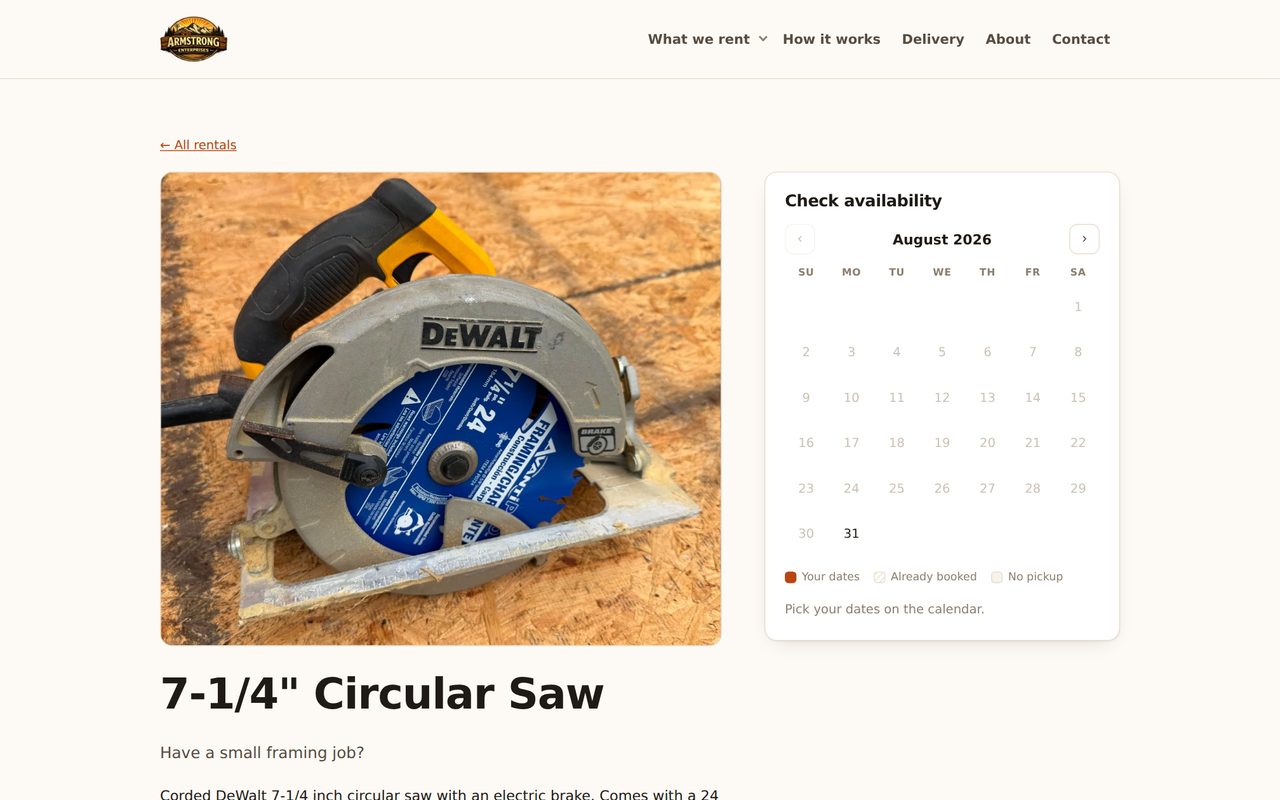 Armstrong Enterprises &ndash; Rentals — Availability calendar